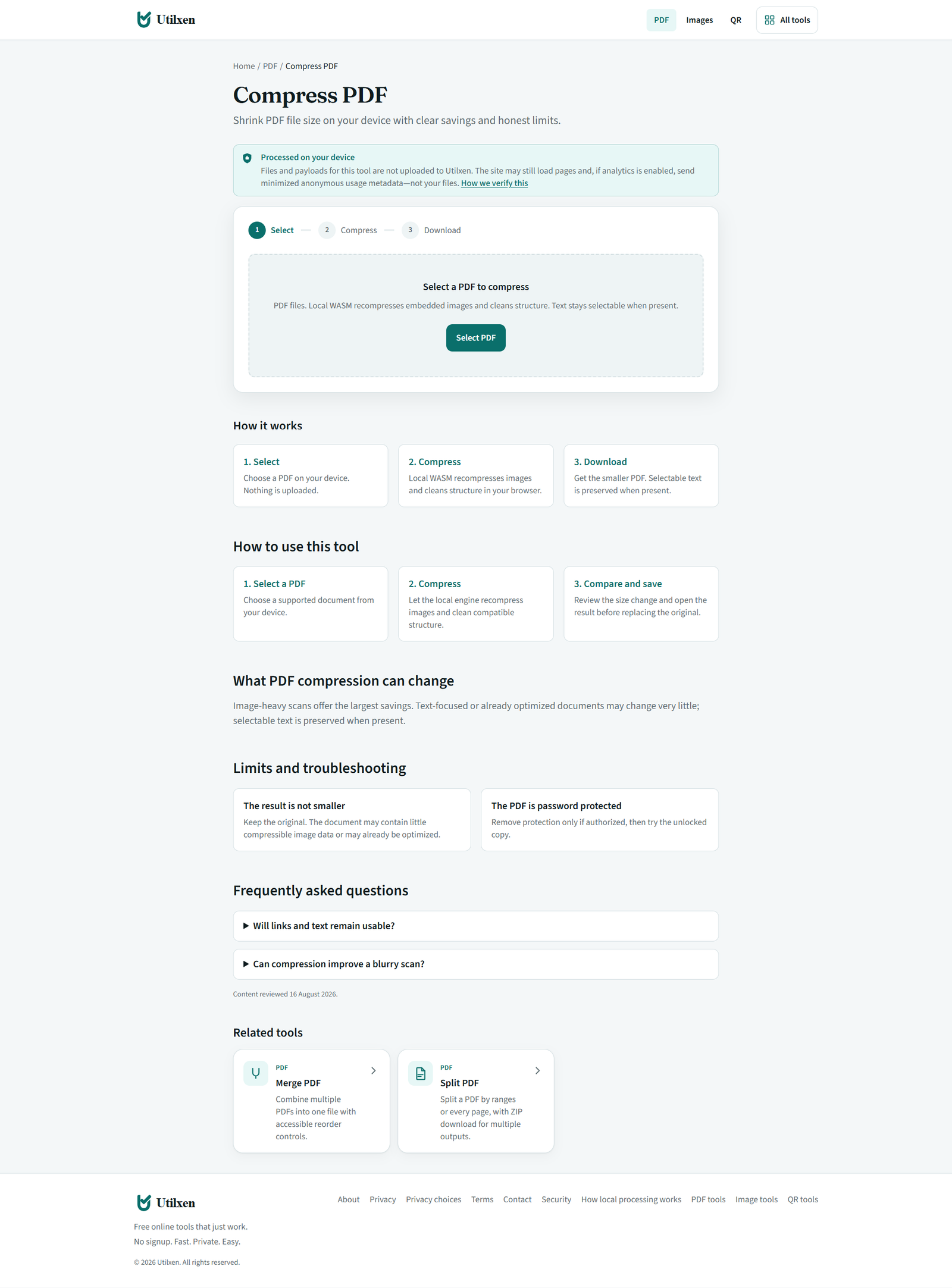 Utilxen PDF compression tool in use