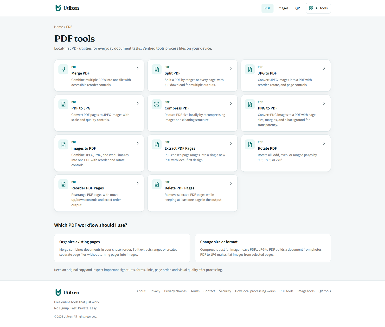 Utilxen PDF tools overview page