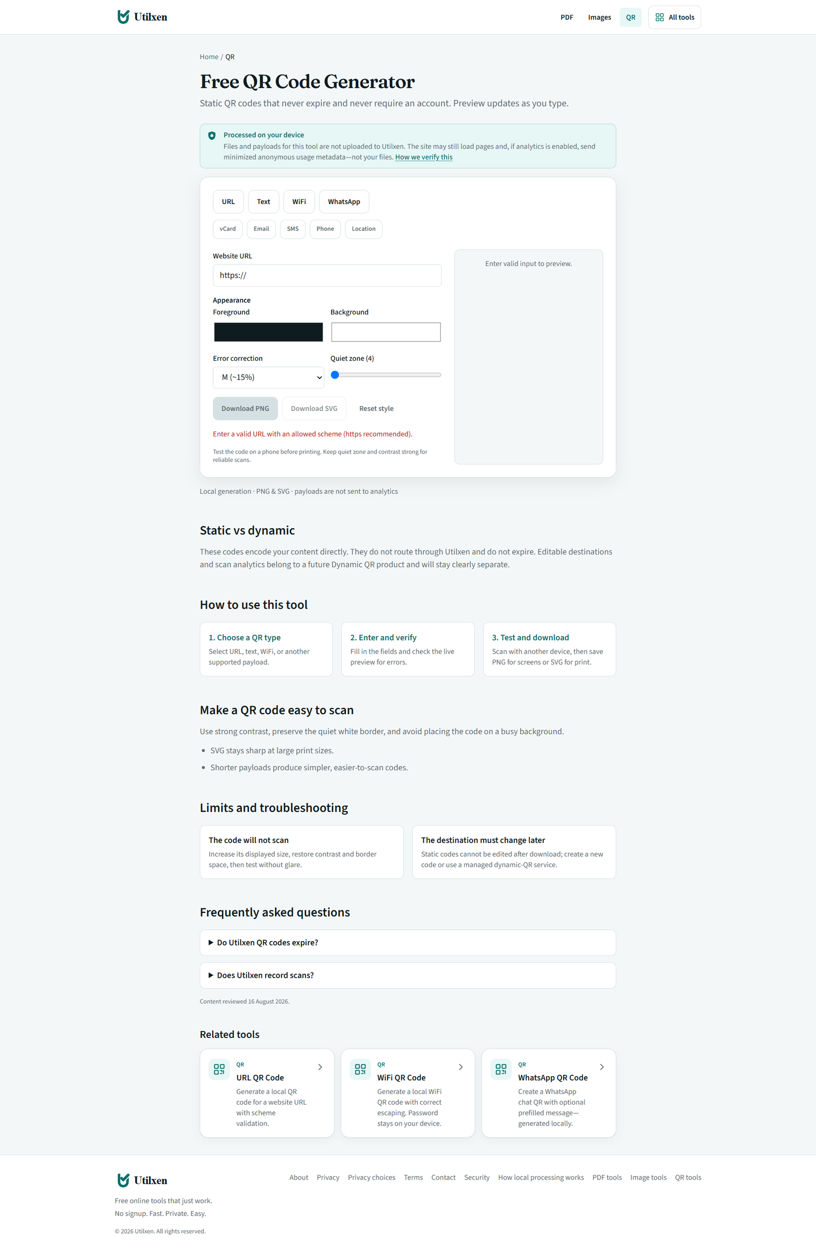 Utilxen QR code generator tool